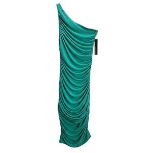 NWT | Maggy London Teal One-Shoulder Allover Ruched Bodycon Midi Dress | 0